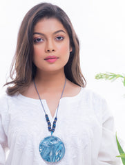 Handcrafted Ceramic Pendant and Beads Neckpiece - Blue