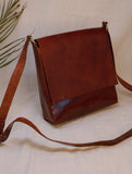 Handcrafted Jawaja Leather Sling Bag With Hand Stitch Detail -Brown