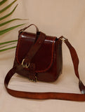 Handcrafted Jawaja Leather Sling Bag with Buckle & Hand Stitch Detail - Brown