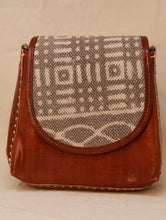 Load image into Gallery viewer, Handcrafted Jawaja Leather Sling Bag with Rug Patch - Brown &amp; Grey