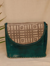 Load image into Gallery viewer, Handcrafted Jawaja Leather Sling Bag with Rug Patch - Deep Green &amp; Grey