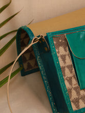 Load image into Gallery viewer, Handcrafted Jawaja Leather Sling Bag with Rug Patch - Deep Green &amp; Grey