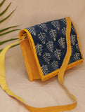 Handcrafted Jawaja Leather Sling Bag with Rug Patch - Yellow