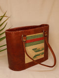 Handcrafted Jawaja Leather Tote Bag with Rug Patch - Brown