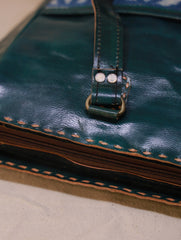Handcrafted Jawaja Leather Tote Bag with Rug Patch - Green
