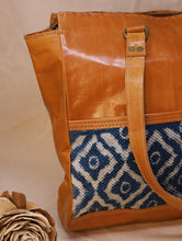 Load image into Gallery viewer, Handcrafted Jawaja Leather Tote Bag with Rug Patch - Yellow
