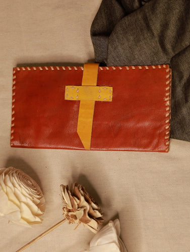 Handcrafted Jawaja Leather Wallet - Brown & Yellow