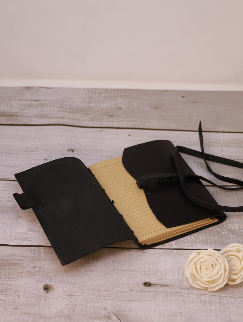 Handcrafted Pure Leather String Diary - Black