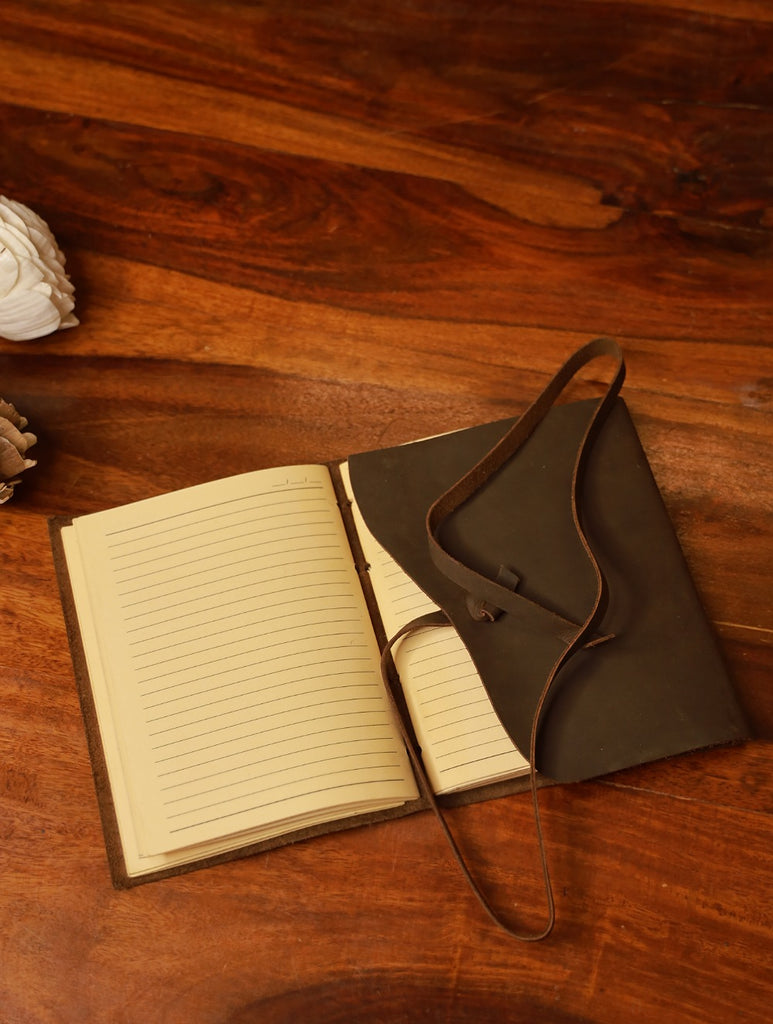 Handcrafted Pure Leather String Diary - Brown