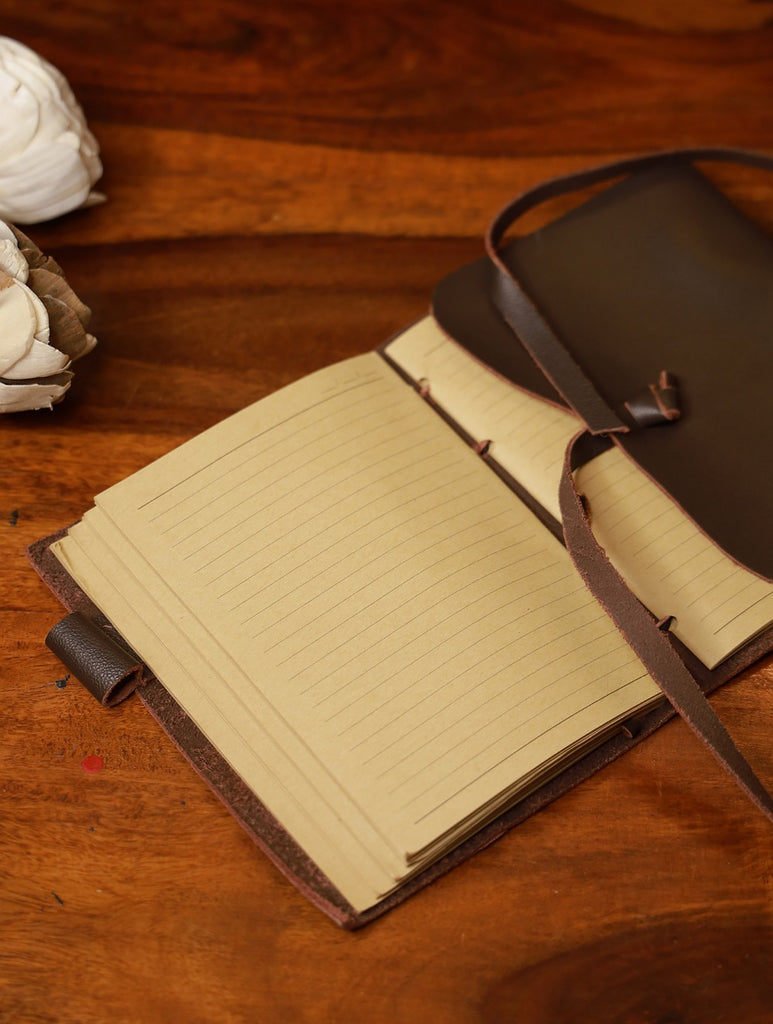 Handcrafted Pure Leather String Diary - Dark Brown