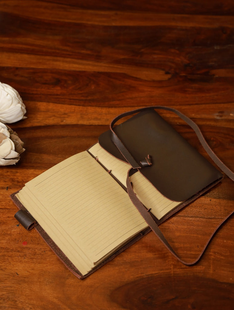 Handcrafted Pure Leather String Diary - Dark Brown