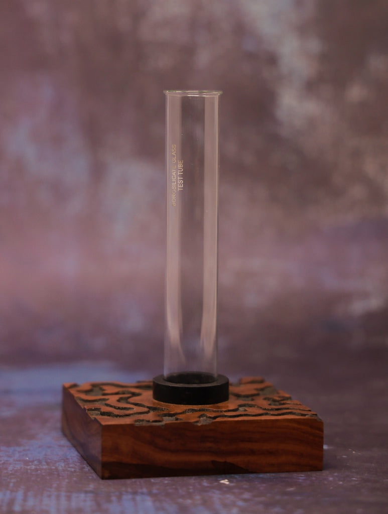 Handcrafted Wooden Engraved Planter Base (With Glass Tube)