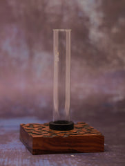 Handcrafted Wooden Engraved Planter Base (With Glass Tube)