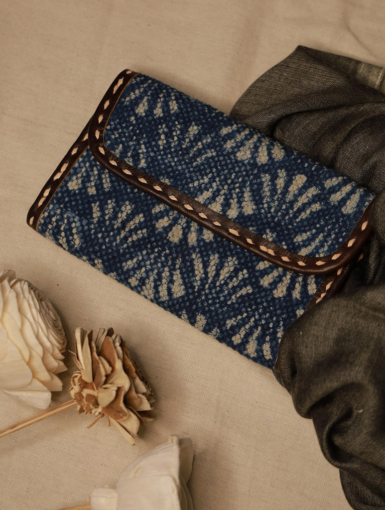 Handcrafted  Jawaja Leather & Rug Patch Wallet - Indigo Blue