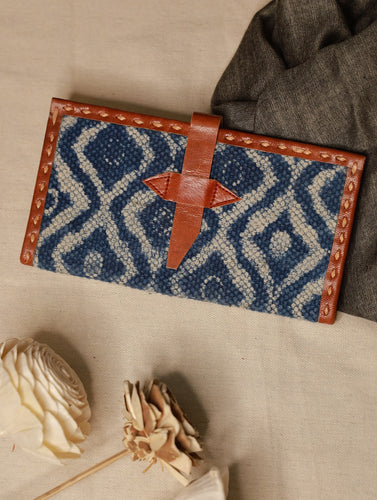 Handcrafted  Jawaja Leather & Rug Patch Wallet - Indigo Blue
