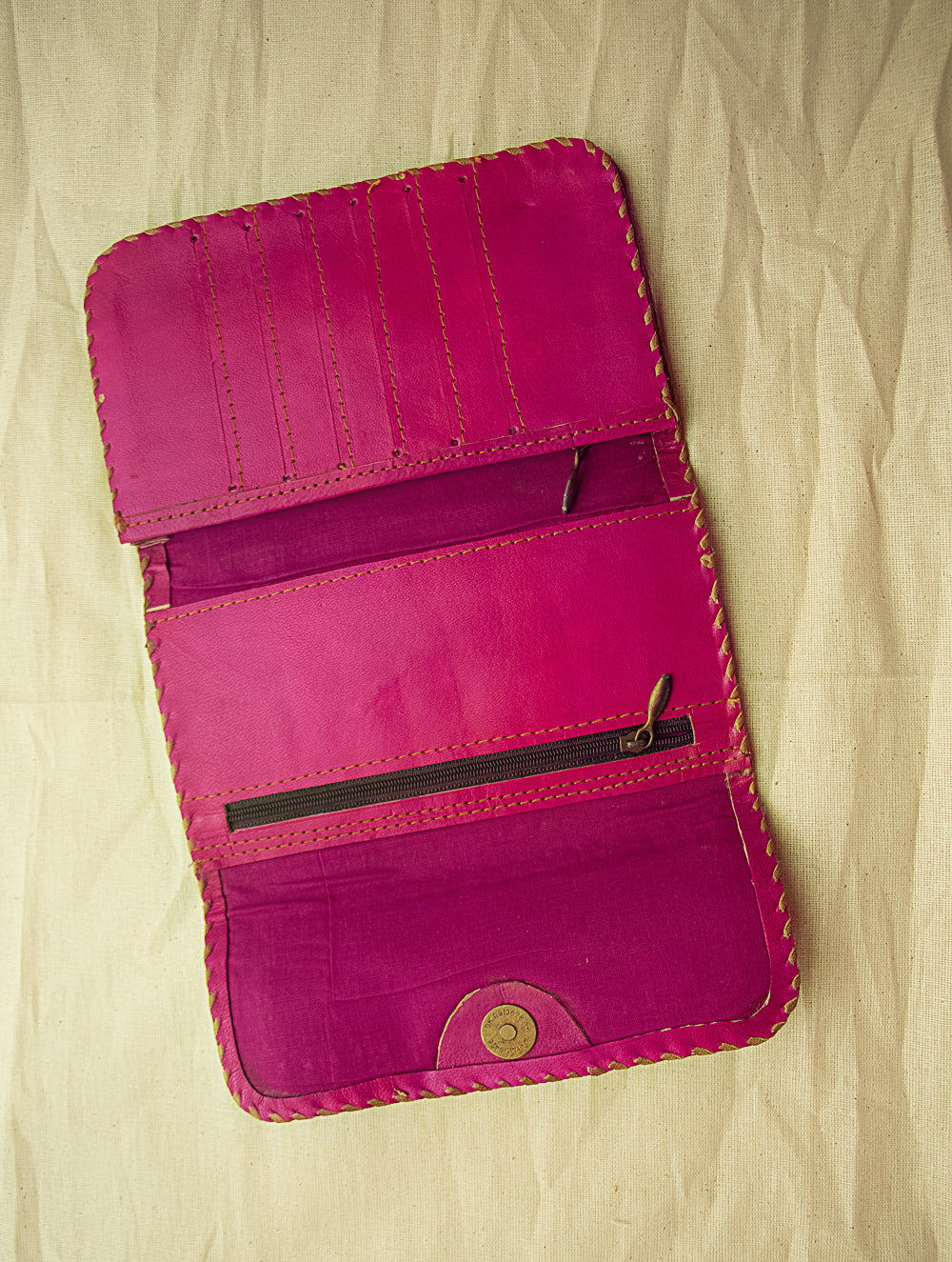 Load image into Gallery viewer, Handcrafted Leather Clutch / Fold-Out Wallet with Hand Stitch Detail - The India Craft House 