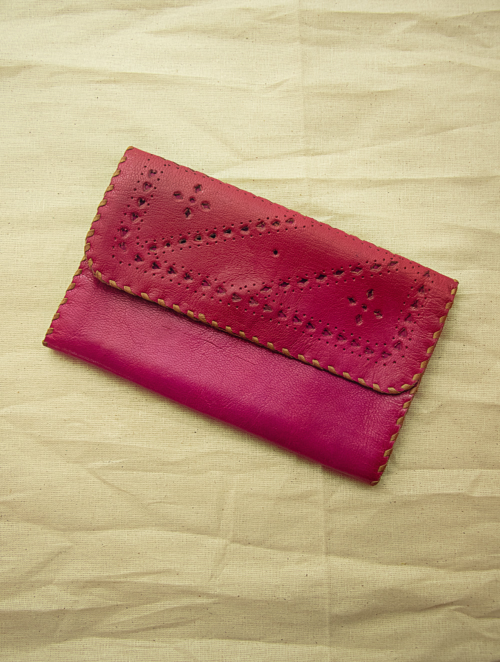 Load image into Gallery viewer, Handcrafted Leather Clutch / Fold-Out Wallet with Hand Stitch Detail - The India Craft House 