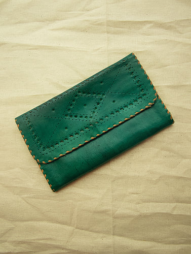 Handcrafted Leather Clutch / Wallet with Hand Stitch Detail - The India Craft House 