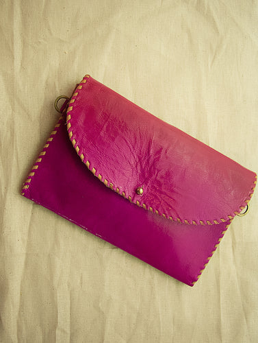 Handcrafted Leather Clutch / Wallet with Hand Stitch Detail - The India Craft House 