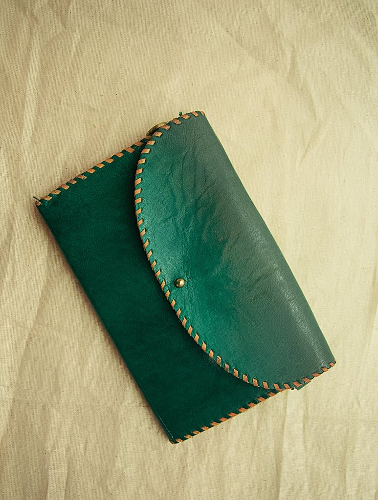 Handcrafted Leather Clutch / Wallet with Hand Stitch Detail - The India Craft House 