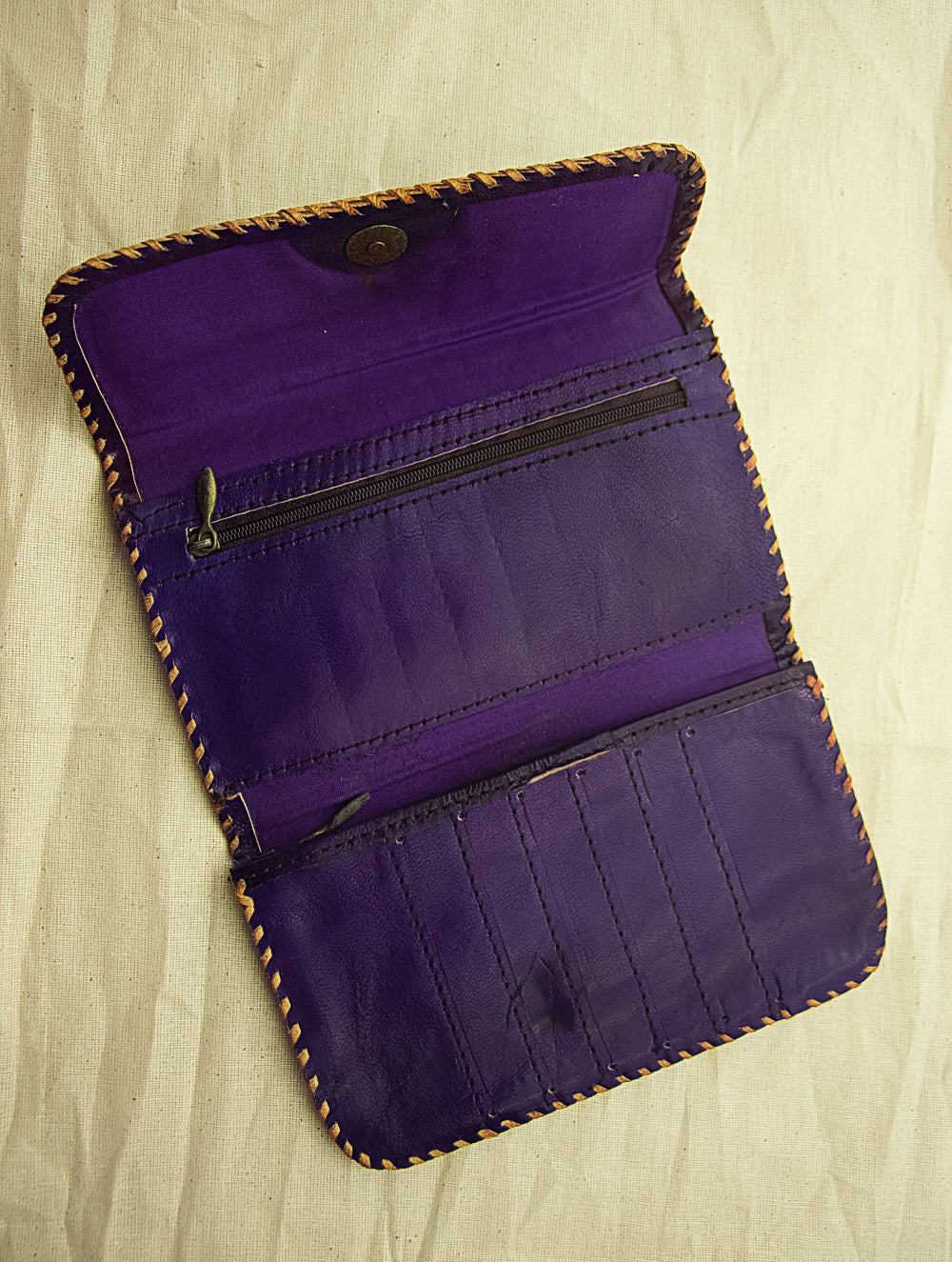 Load image into Gallery viewer, Handcrafted Leather Clutch / Wallet with Hand Stitch Detail - The India Craft House 