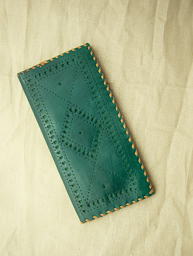 Handcrafted Leather Clutch / Wallet with Hand Stitch Detail - The India Craft House 