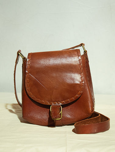Handcrafted Leather Cross-Body Bag with Hand Stitch Detail - The India Craft House 