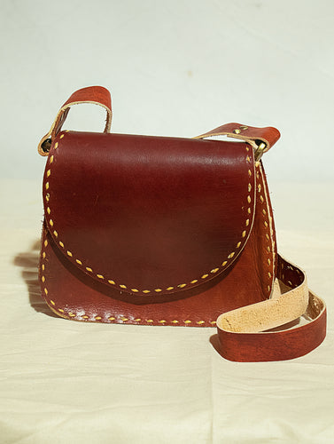 Handcrafted Leather Cross-Body Bag with Hand Stitch Detail - The India Craft House 