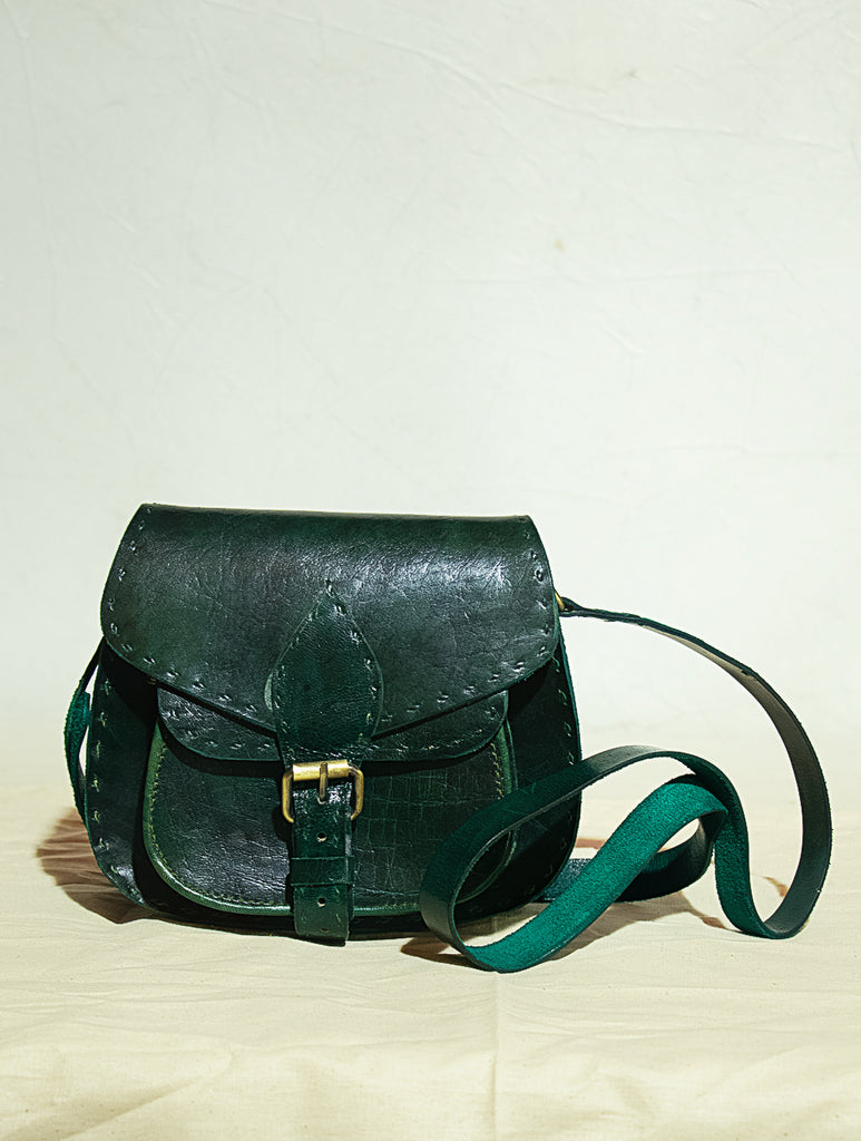 Handcrafted Leather Cross-Body Bag with Hand Stitch Detail - The India Craft House 