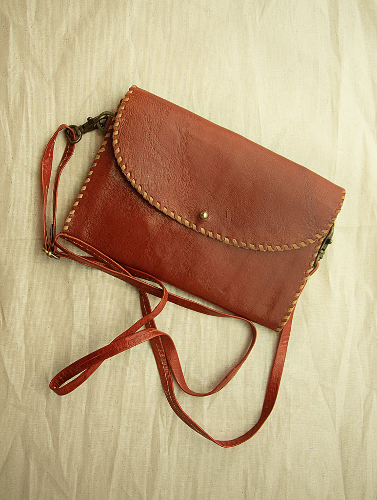 Handcrafted Leather Cross-Body Sling Bag - Small with Hand Stitch Detail - The India Craft House 