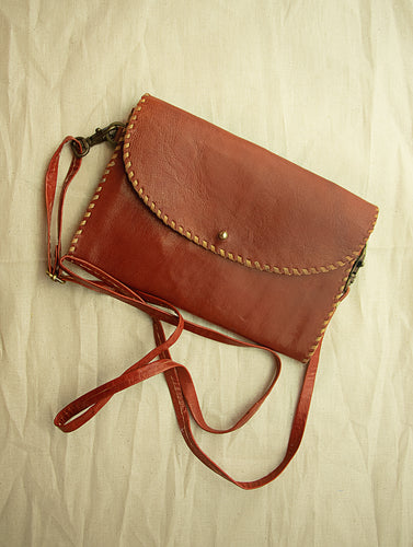 Handcrafted Leather Cross-Body Sling Bag - Small with Hand Stitch Detail - The India Craft House 