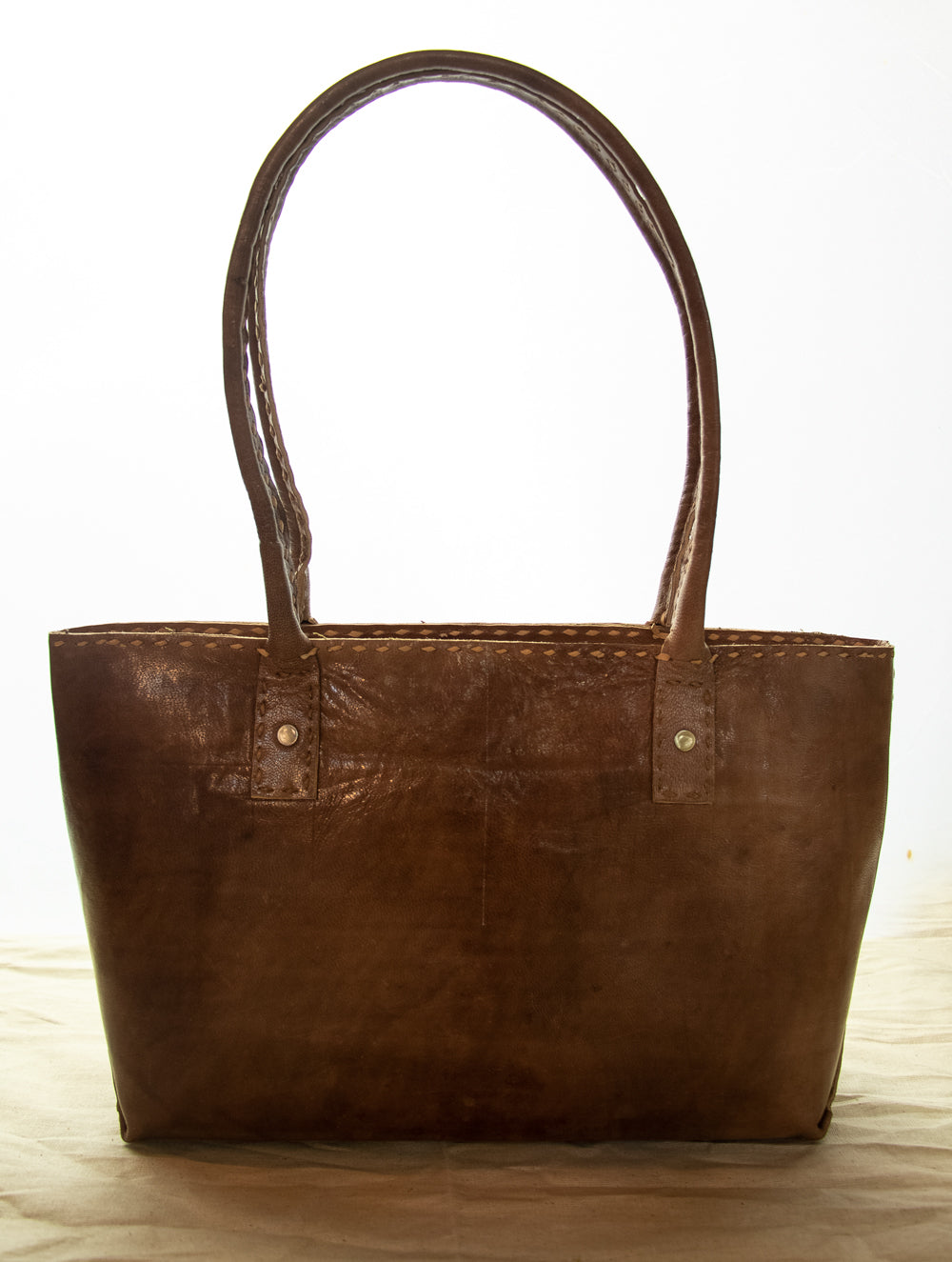 Load image into Gallery viewer, Handcrafted Leather Tote Bag with Hand Stitch Detail - The India Craft House 