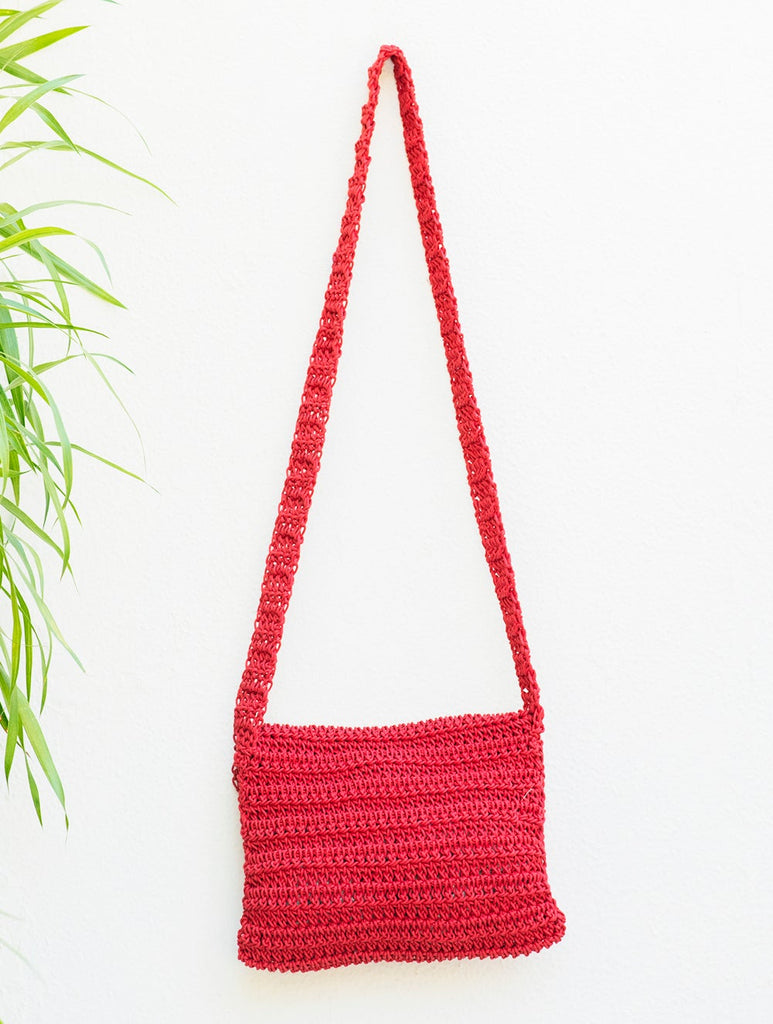 Handknotted Crochet Sling Bag - Warm Red