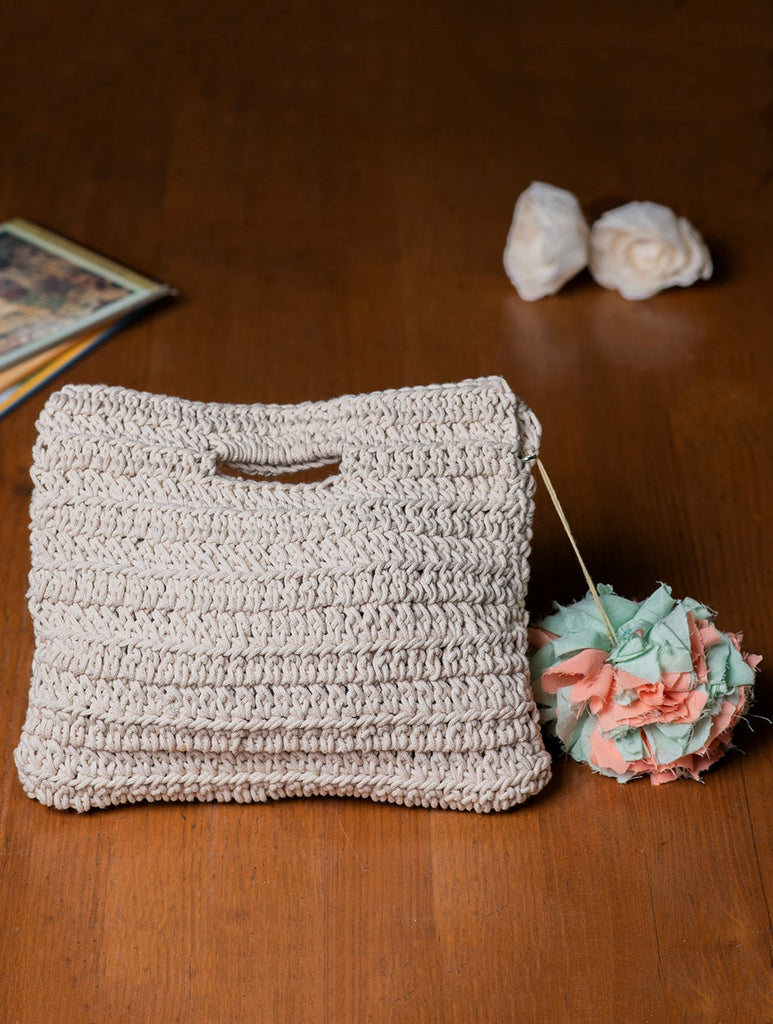 Handknotted Crochet Small Hand Bag - Ivory