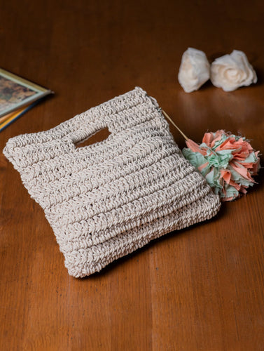 Handknotted Crochet Small Hand Bag - Ivory