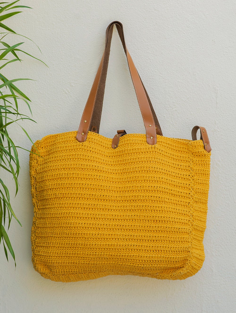 Handknotted Crochet Tote Bag - Yellow
