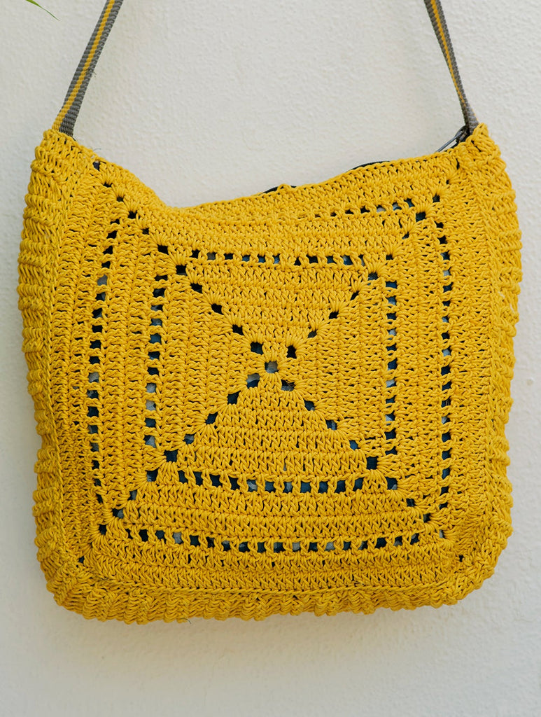 Handknotted Crochet Tote Bag - Yellow