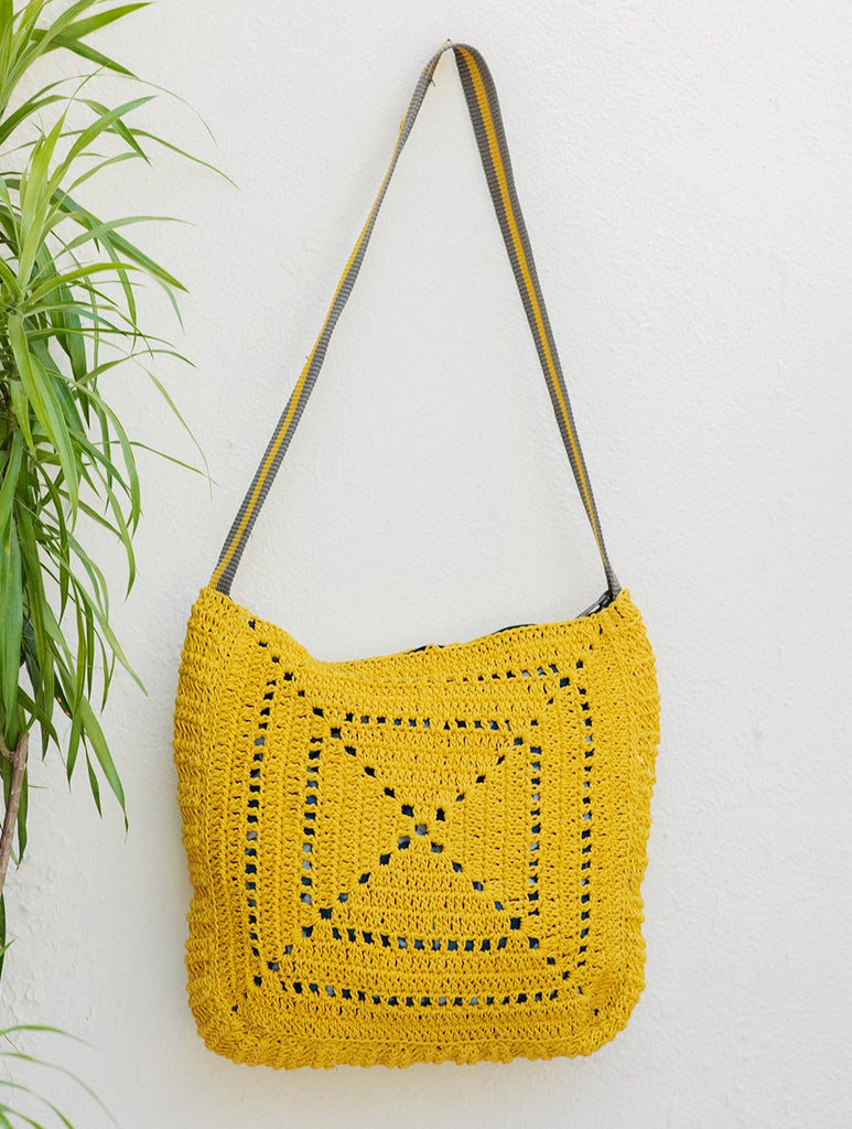 Handknotted Crochet Tote Bag - Yellow