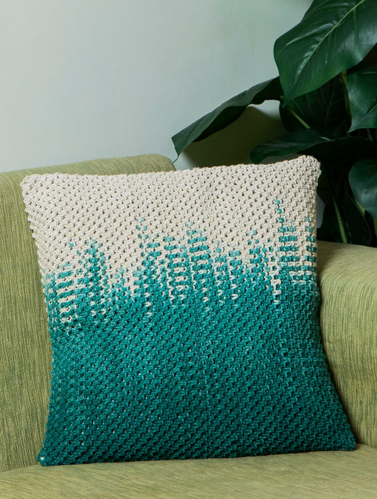 Handknotted Macramé Cushion Cover- 16 x 16, Ombre - Forest Greens