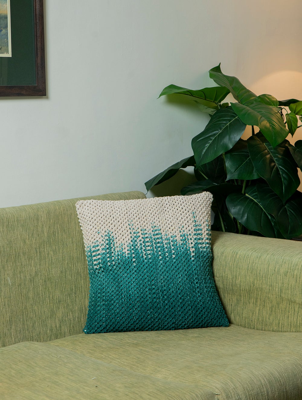 Load image into Gallery viewer, Handknotted Macramé Cushion Cover- 16 x 16, Ombre - Forest Greens
