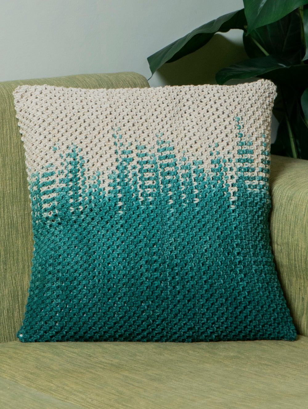 Load image into Gallery viewer, Handknotted Macramé Cushion Cover- 16 x 16, Ombre - Forest Greens