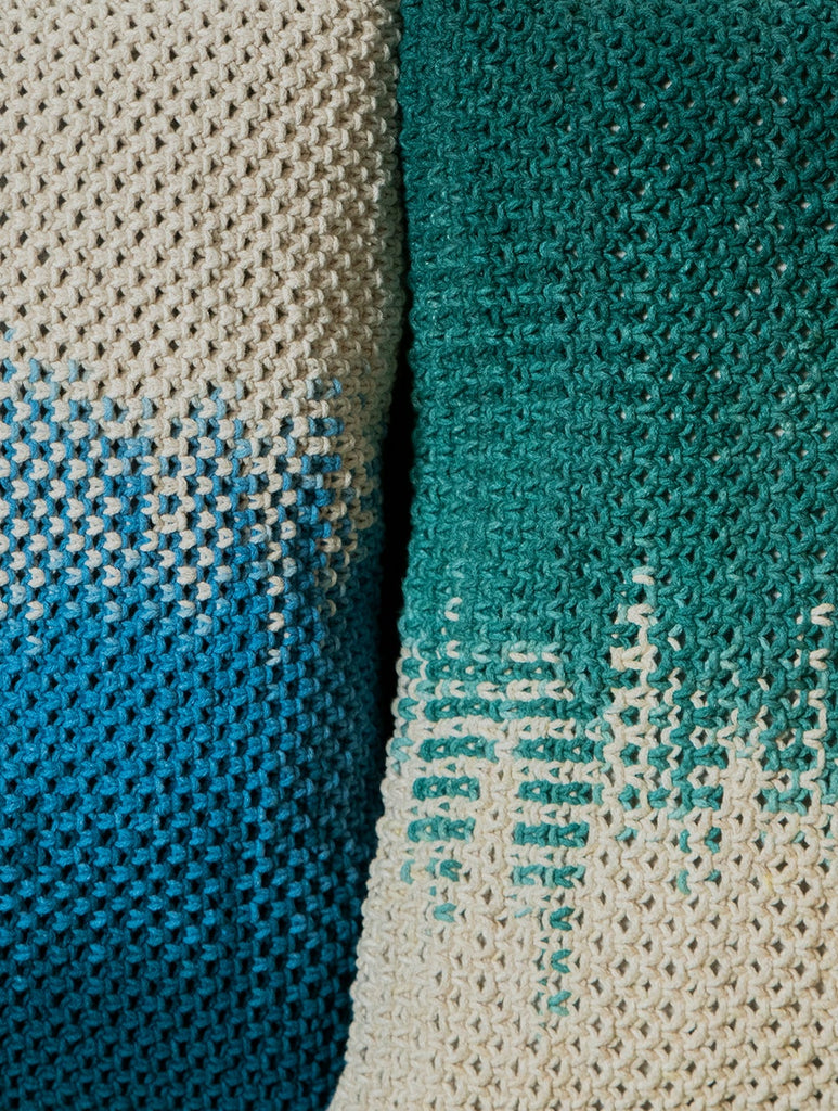 Handknotted Macramé Cushion Covers 16 x 16 (Set of 2) - Ombre, Sea Green & Blue
