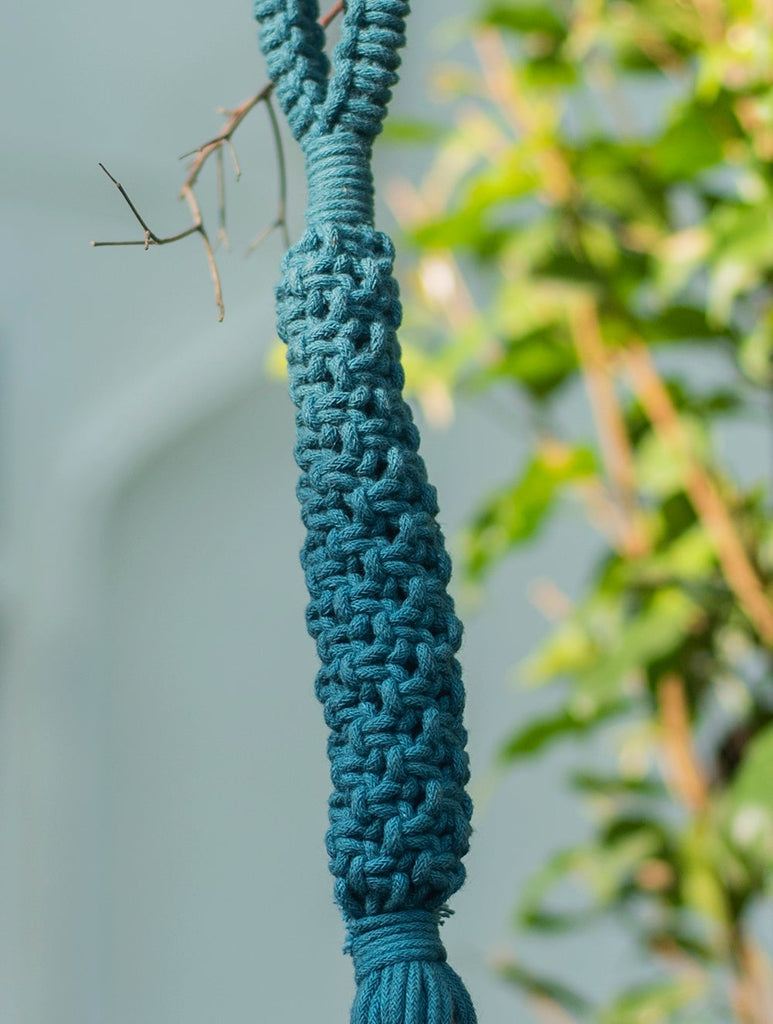 Handknotted Macramé Hanging Copper Bell 2" Dia - Blue (14")