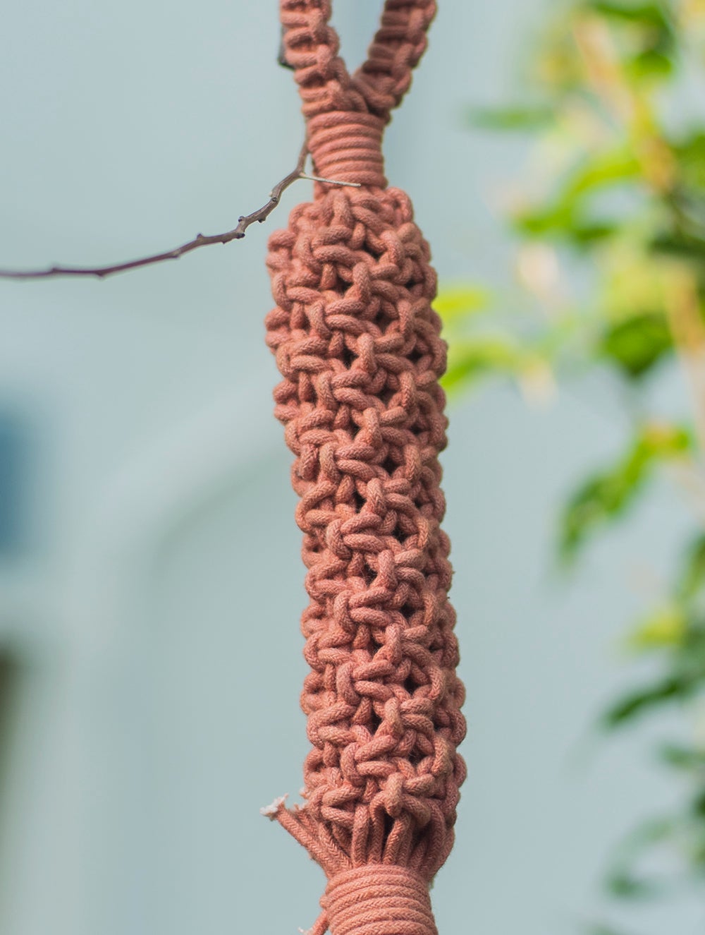 Load image into Gallery viewer, Handknotted Macramé Hanging Copper Bell 2&quot; Dia - Dusky Pink (14&quot;)