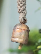 Load image into Gallery viewer, Handknotted Macramé Hanging Copper Bell 2&quot; Dia - Ivory (14&quot;)