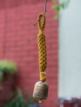 Load image into Gallery viewer, Handknotted Macramé Hanging Copper Bell 2&quot; Dia - Mustard (14&quot;)