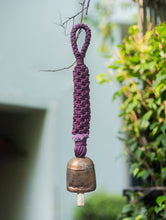 Load image into Gallery viewer, Handknotted Macramé Hanging Copper Bell 2&quot; Dia - Purple (14&quot;)