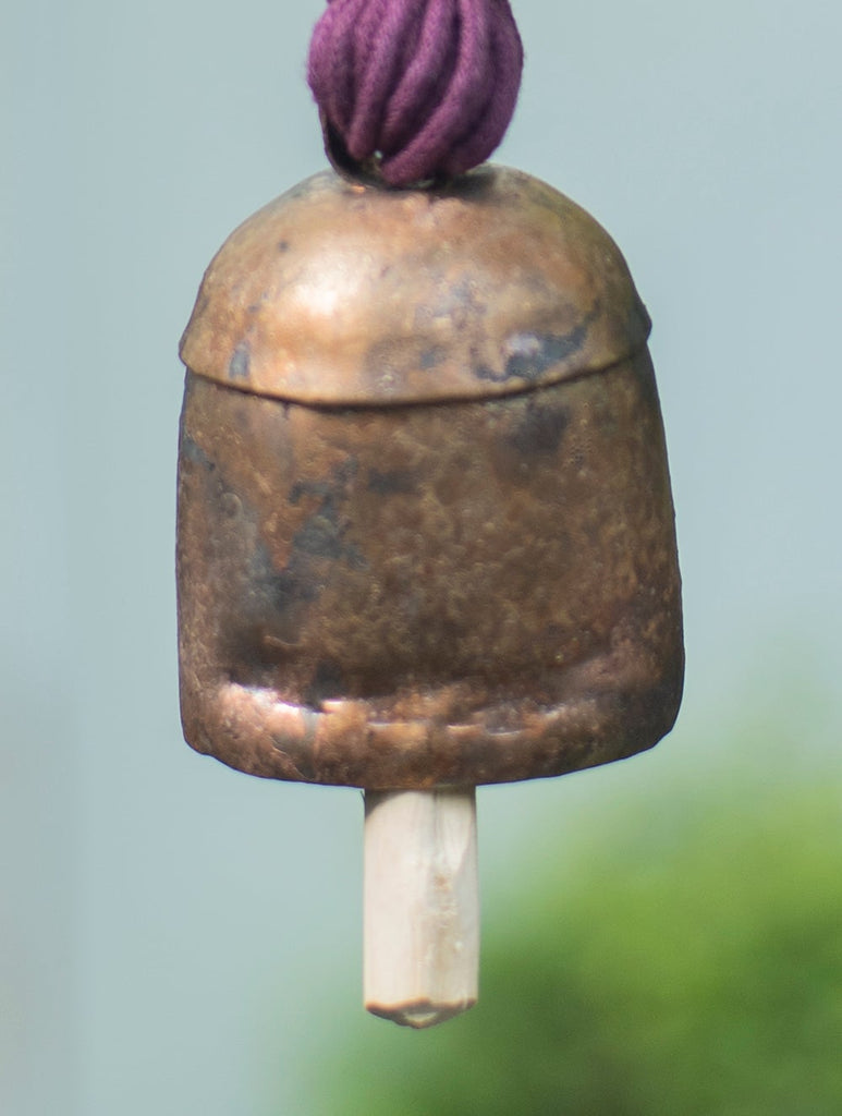 Handknotted Macramé Hanging Copper Bell 2" Dia - Purple (14")