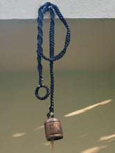 Load image into Gallery viewer, Handknotted Macramé Hanging Copper Bells 3.5&quot; - Dark Blue (80&quot;)