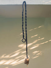 Load image into Gallery viewer, Handknotted Macramé Hanging Copper Bells 3.5&quot; - Dark Blue (80&quot;)